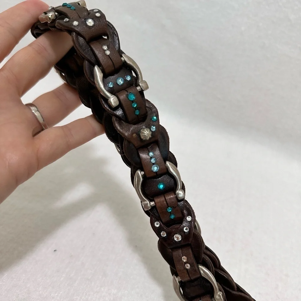 Amiee Lynn Brown Leather Belt Solid Brass Hardware Horse Bit Equestrian Bling‍‍‍